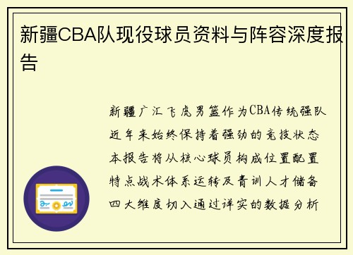 新疆CBA队现役球员资料与阵容深度报告