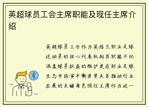 英超球员工会主席职能及现任主席介绍